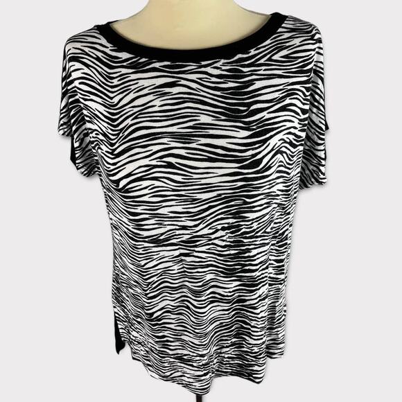 Ellen Tracy Large Top Black Short Sleeve Round Neck Rayon Polyester Blend - Picture 1 of 10